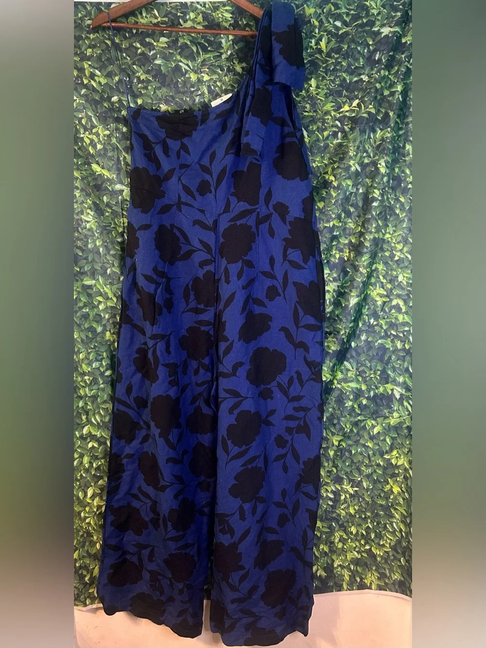 kate spade Royal Blue and Black Floral One-Shoulder Jumpsuit